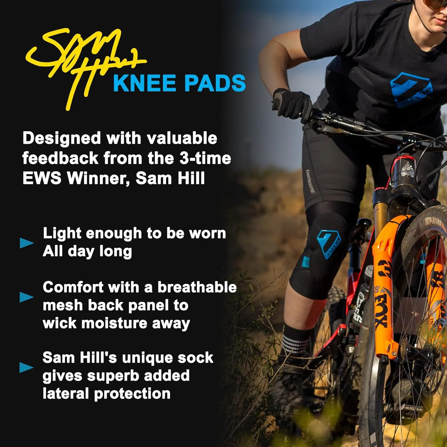 Seven iDP 7iDP Sam Hill Knee Pads - MTB Protection for Enduro, Trail & Downhill - Breathable, Flexible, Compression Fit (Medium)