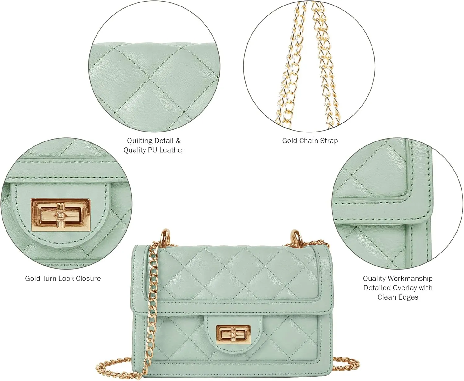SG SUGU Small Quilted Crossbody Bag, Trendy Designer Mini Shoulder Bag, Phone Wallet Purse for Women