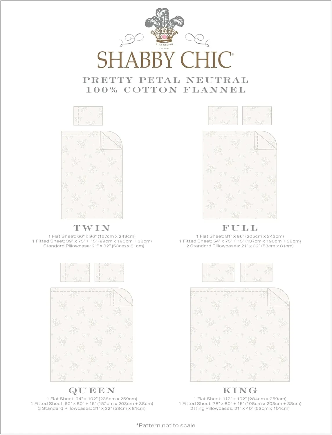 Shabby Chic® - Queen Sheets, Cotton Flannel Bedding Set, Warm & Cozy Home Decor (Pretty Petal Lilac, Queen)
