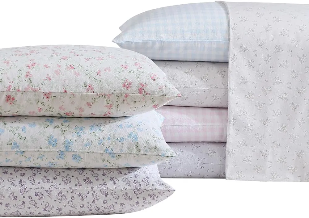 Shabby Chic® - Queen Sheets, Cotton Flannel Bedding Set, Warm & Cozy Home Decor (Pretty Petal Lilac, Queen)