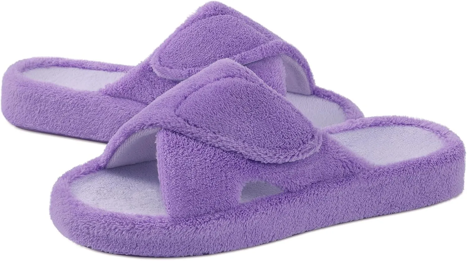 shevalues Summer Arch Support Slippers for Women Adjustable Terry Cloth Fuzzy Indoor Slippers Open Toe House Shoes