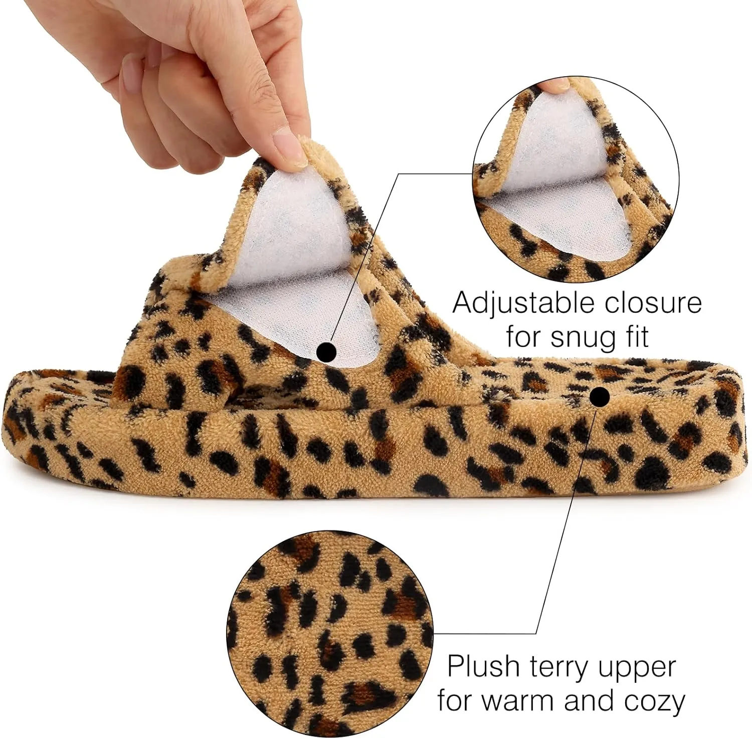 shevalues Summer Arch Support Slippers for Women Adjustable Terry Cloth Fuzzy Indoor Slippers Open Toe House Shoes