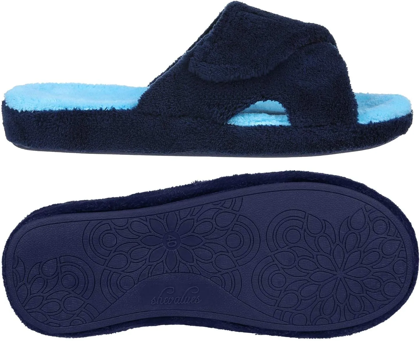 shevalues Summer Arch Support Slippers for Women Adjustable Terry Cloth Fuzzy Indoor Slippers Open Toe House Shoes