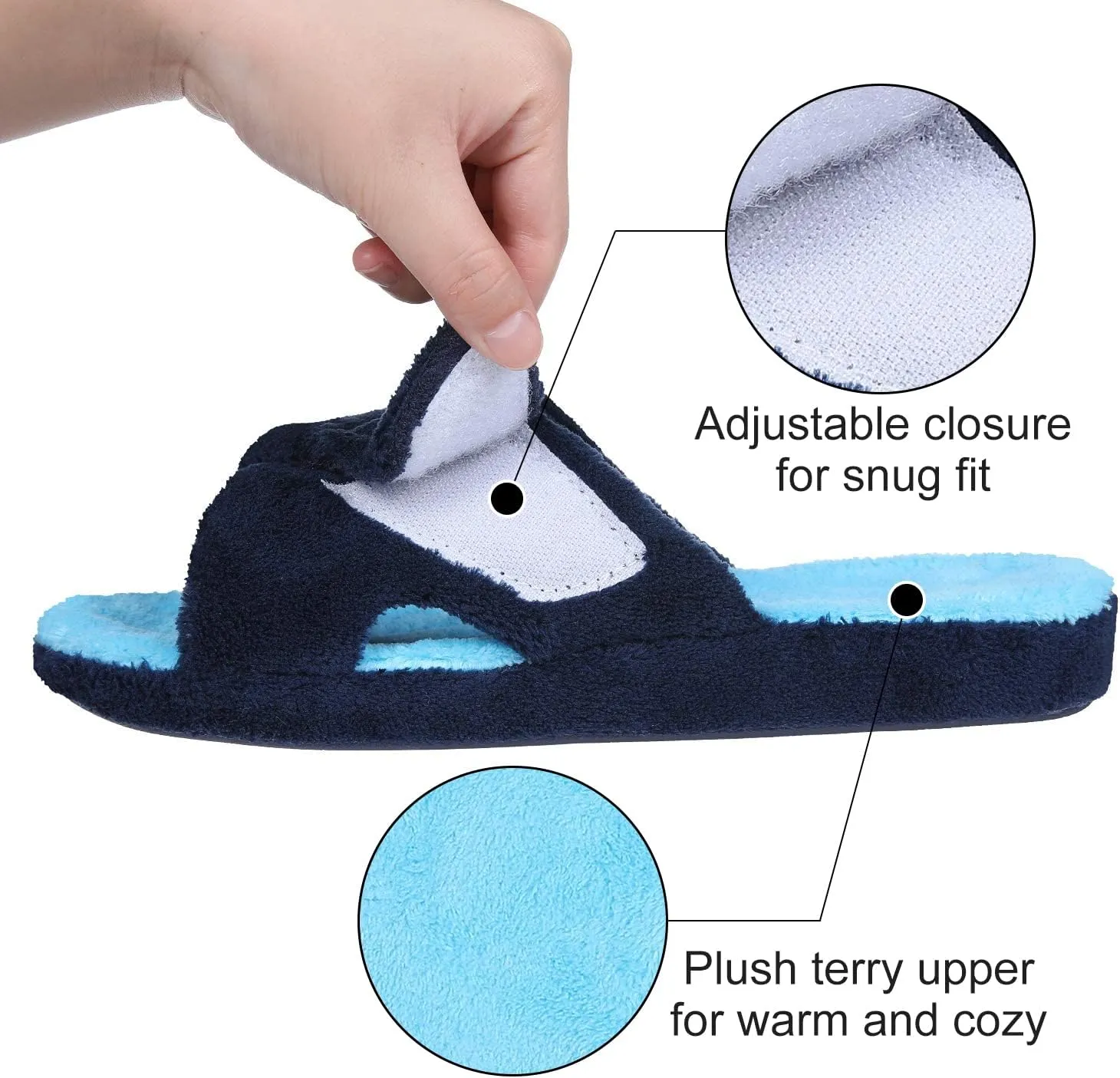 shevalues Summer Arch Support Slippers for Women Adjustable Terry Cloth Fuzzy Indoor Slippers Open Toe House Shoes