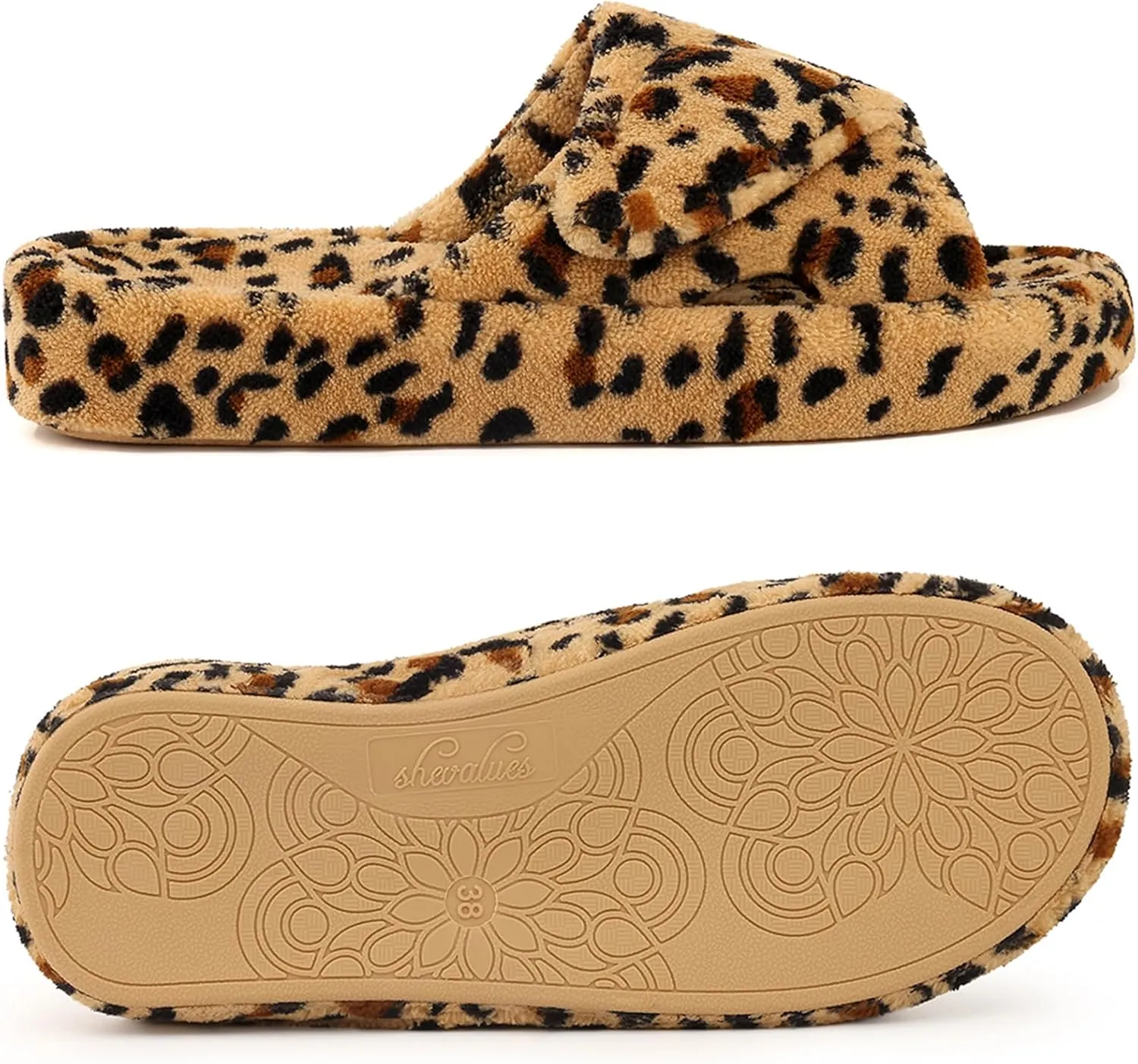 shevalues Summer Arch Support Slippers for Women Adjustable Terry Cloth Fuzzy Indoor Slippers Open Toe House Shoes