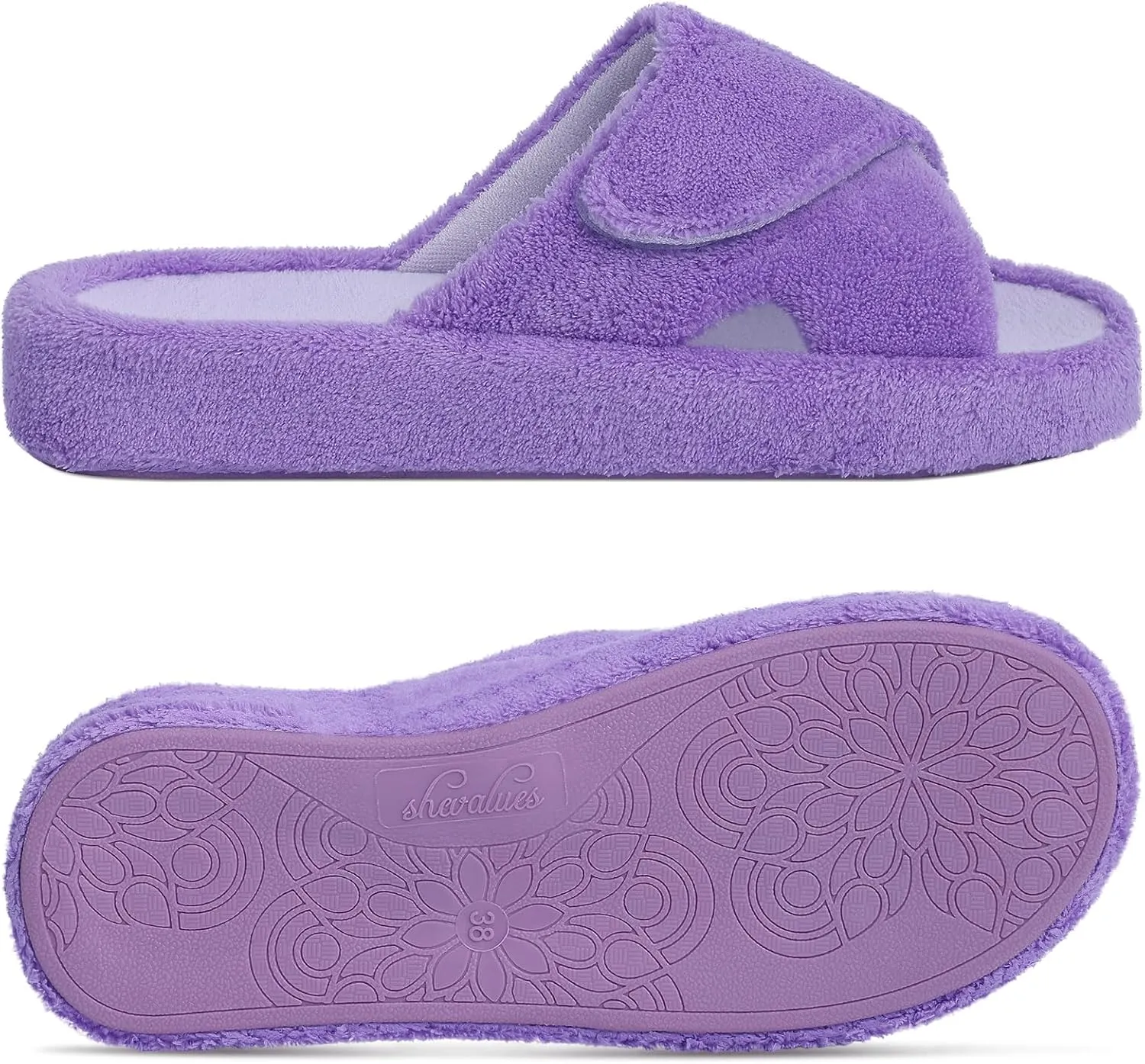 shevalues Summer Arch Support Slippers for Women Adjustable Terry Cloth Fuzzy Indoor Slippers Open Toe House Shoes