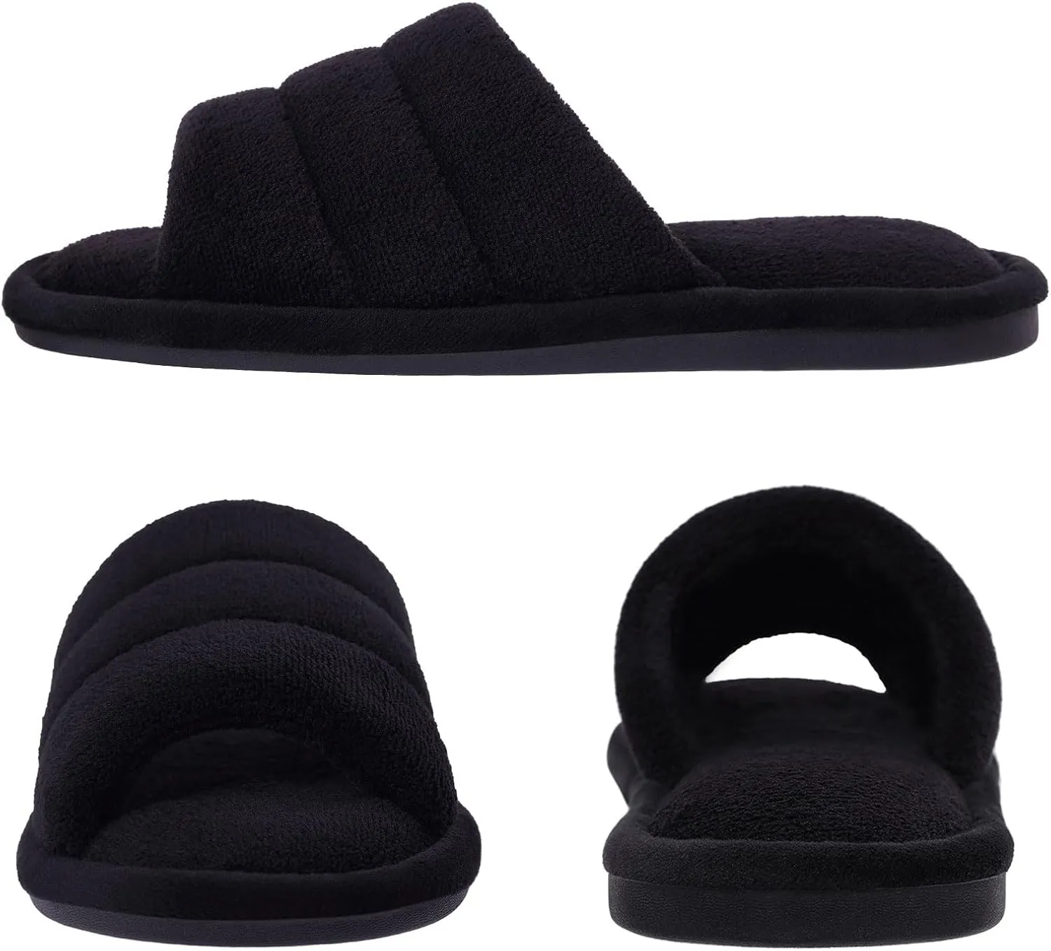 shevalues Terry Cloth Open Toe Slippers for Women Memory Foam Slip On House Slippers
