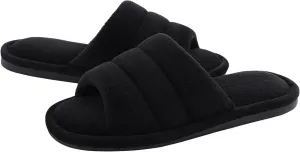 shevalues Terry Cloth Open Toe Slippers for Women Memory Foam Slip On House Slippers