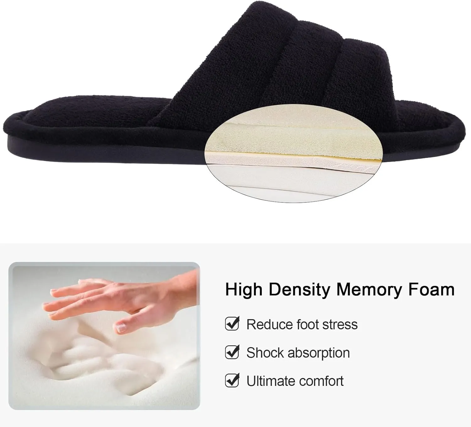 shevalues Terry Cloth Open Toe Slippers for Women Memory Foam Slip On House Slippers