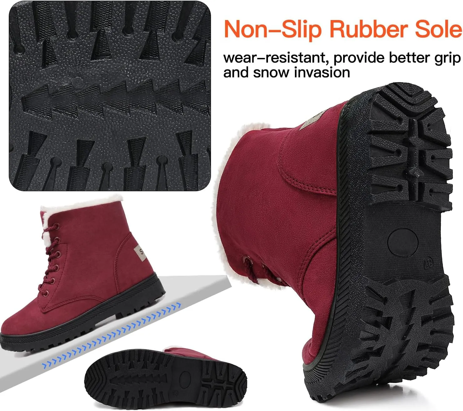 SHIBEVER Winter Snow Boots for Women: Warm Fur Lined Ankle Boots Comfortable Suede Lace Up Booties Cute Flat Shoes