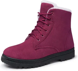 SHIBEVER Winter Snow Boots for Women: Warm Fur Lined Ankle Boots Comfortable Suede Lace Up Booties Cute Flat Shoes