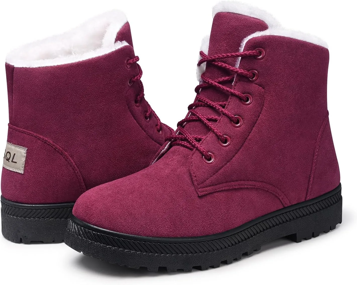 SHIBEVER Winter Snow Boots for Women: Warm Fur Lined Ankle Boots Comfortable Suede Lace Up Booties Cute Flat Shoes