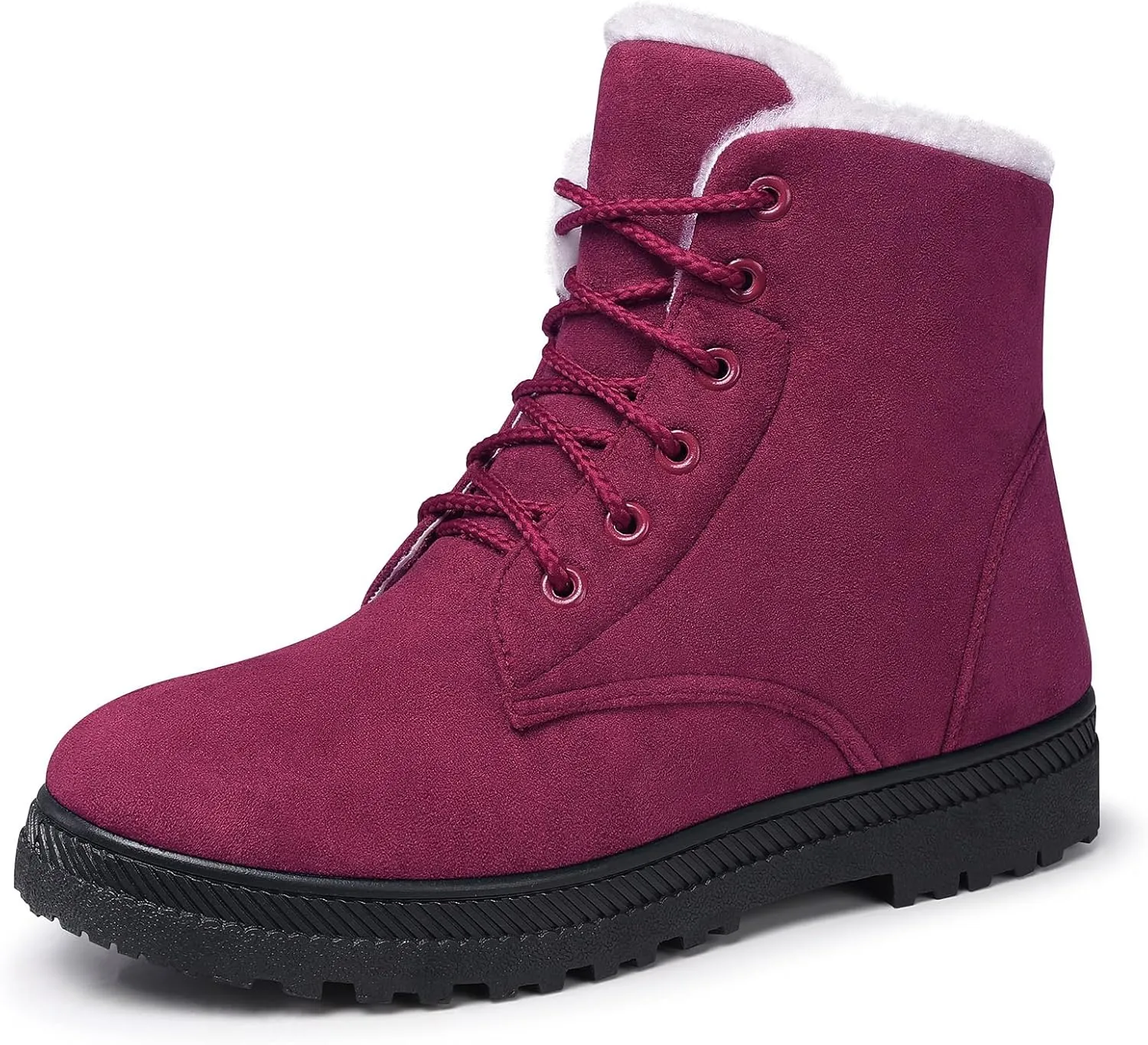 SHIBEVER Winter Snow Boots for Women: Warm Fur Lined Ankle Boots Comfortable Suede Lace Up Booties Cute Flat Shoes