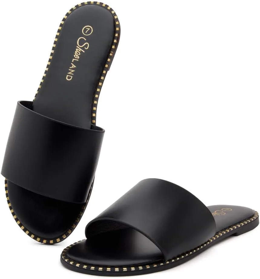 Shoe Land Carlena Women's Flat Sandals, Open Toe Single Band Fashion Slides – Comfortable Casual Slip-On Slippers with Cushioned Footbed for Summer and Daily Wear