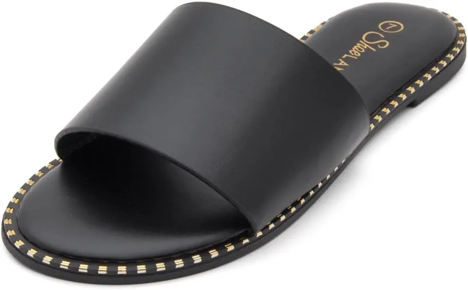 Shoe Land Carlena Women's Flat Sandals, Open Toe Single Band Fashion Slides – Comfortable Casual Slip-On Slippers with Cushioned Footbed for Summer and Daily Wear