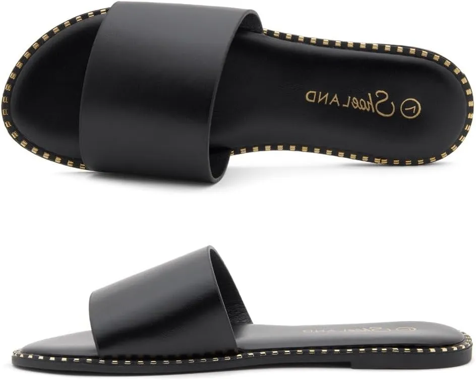 Shoe Land Carlena Women's Flat Sandals, Open Toe Single Band Fashion Slides – Comfortable Casual Slip-On Slippers with Cushioned Footbed for Summer and Daily Wear