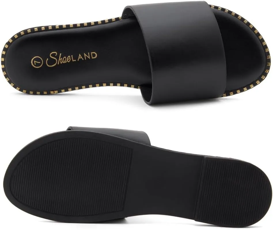 Shoe Land Carlena Women's Flat Sandals, Open Toe Single Band Fashion Slides – Comfortable Casual Slip-On Slippers with Cushioned Footbed for Summer and Daily Wear