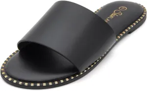 Shoe Land Carlena Women's Flat Sandals, Open Toe Single Band Fashion Slides – Comfortable Casual Slip-On Slippers with Cushioned Footbed for Summer and Daily Wear