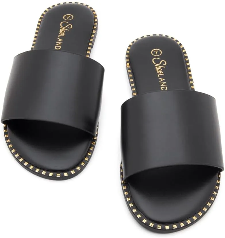 Shoe Land Carlena Women's Flat Sandals, Open Toe Single Band Fashion Slides – Comfortable Casual Slip-On Slippers with Cushioned Footbed for Summer and Daily Wear