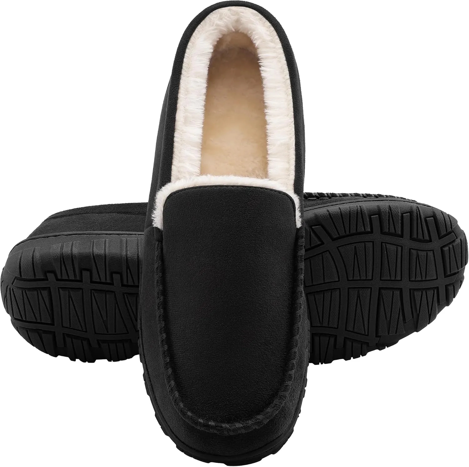 shoeslocker Men's Slippers Warm Soft Plush Memory Foam House Slippers for Men Comfortable Bedroom Moccasin Slippers Non-Slip Indoor Outdoor