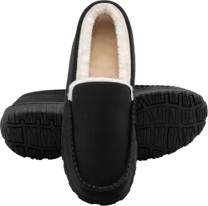 shoeslocker Men's Slippers Warm Soft Plush Memory Foam House Slippers for Men Comfortable Bedroom Moccasin Slippers Non-Slip Indoor Outdoor