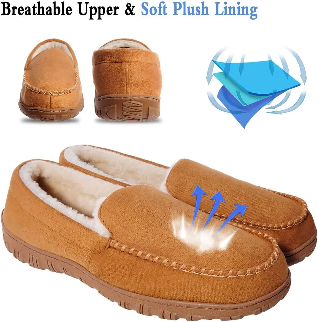 shoeslocker Men's Slippers Warm Soft Plush Memory Foam House Slippers for Men Comfortable Bedroom Moccasin Slippers Non-Slip Indoor Outdoor