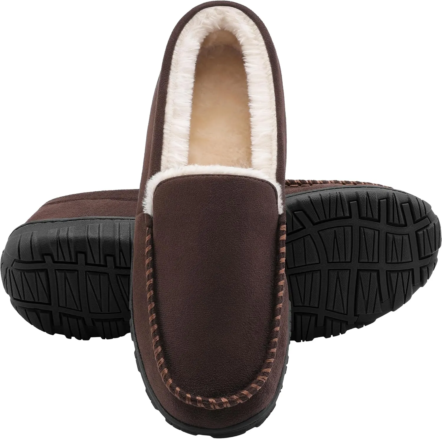 shoeslocker Men's Slippers Warm Soft Plush Memory Foam House Slippers for Men Comfortable Bedroom Moccasin Slippers Non-Slip Indoor Outdoor