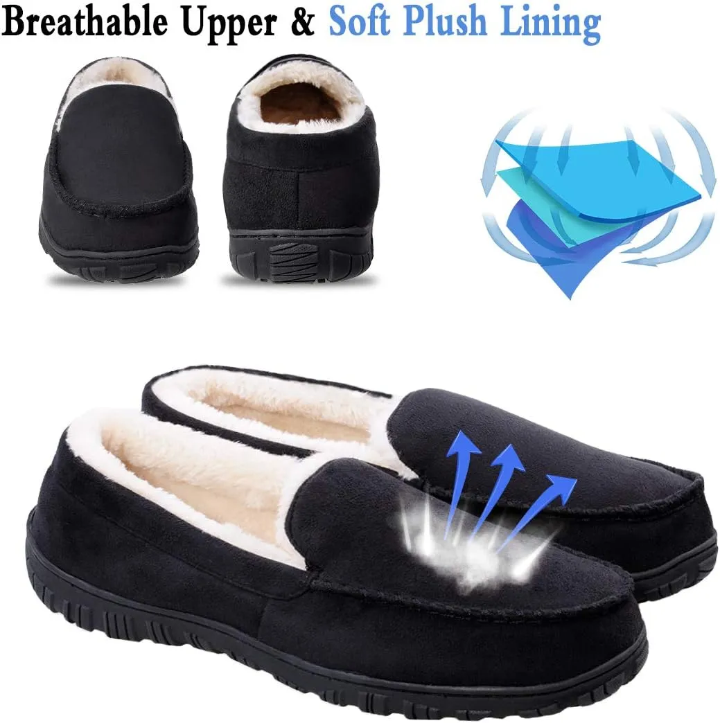 shoeslocker Men's Slippers Warm Soft Plush Memory Foam House Slippers for Men Comfortable Bedroom Moccasin Slippers Non-Slip Indoor Outdoor