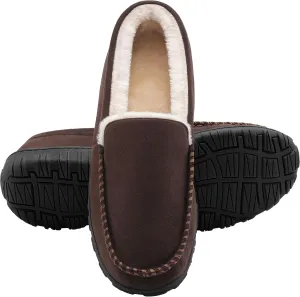shoeslocker Men's Slippers Warm Soft Plush Memory Foam House Slippers for Men Comfortable Bedroom Moccasin Slippers Non-Slip Indoor Outdoor