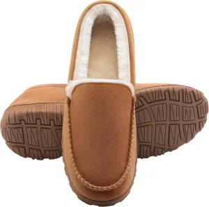 shoeslocker Men's Slippers Warm Soft Plush Memory Foam House Slippers for Men Comfortable Bedroom Moccasin Slippers Non-Slip Indoor Outdoor