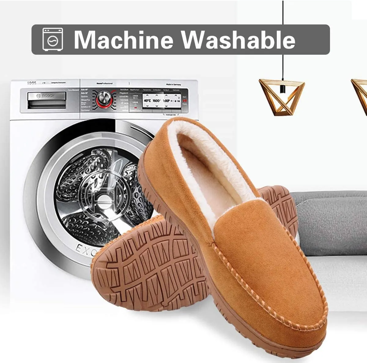 shoeslocker Men's Slippers Warm Soft Plush Memory Foam House Slippers for Men Comfortable Bedroom Moccasin Slippers Non-Slip Indoor Outdoor