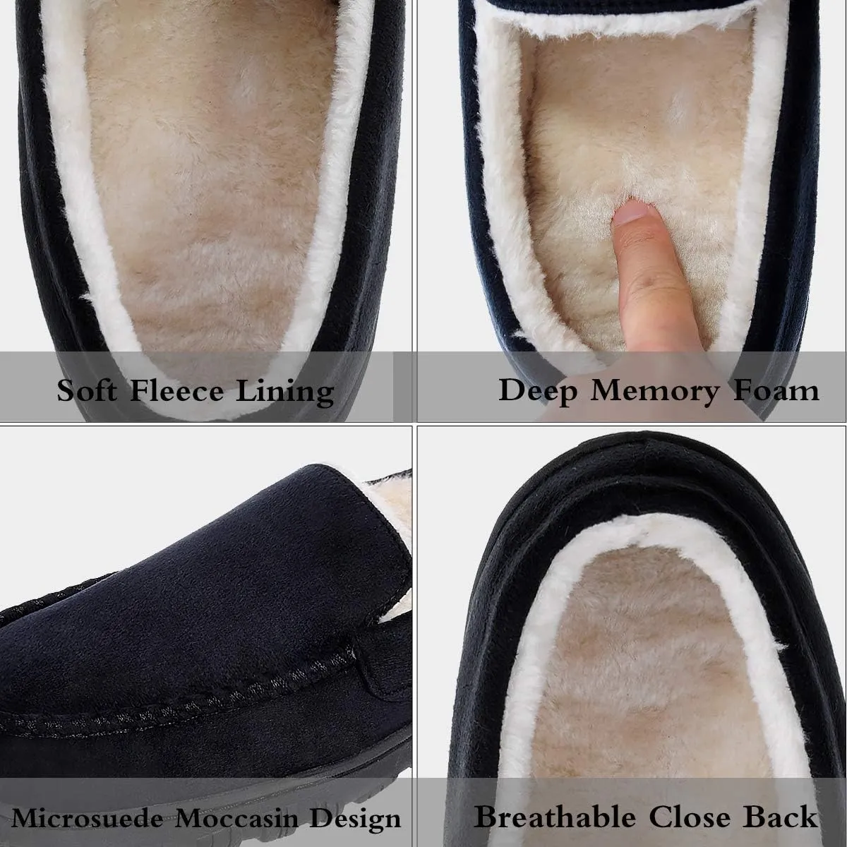shoeslocker Men's Slippers Warm Soft Plush Memory Foam House Slippers for Men Comfortable Bedroom Moccasin Slippers Non-Slip Indoor Outdoor