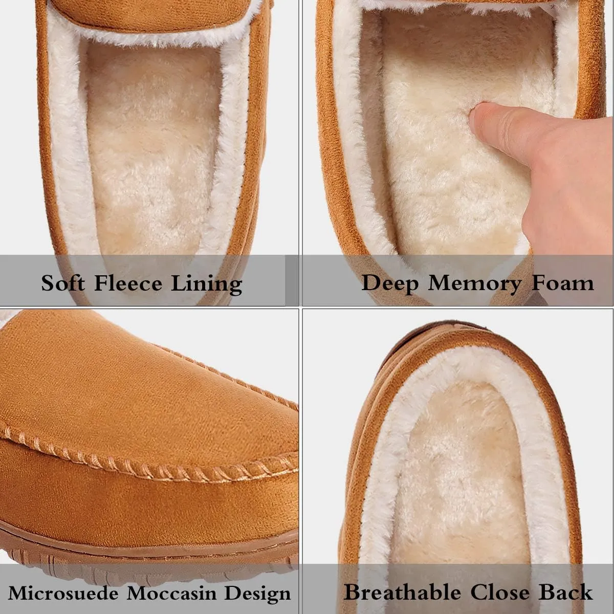shoeslocker Men's Slippers Warm Soft Plush Memory Foam House Slippers for Men Comfortable Bedroom Moccasin Slippers Non-Slip Indoor Outdoor