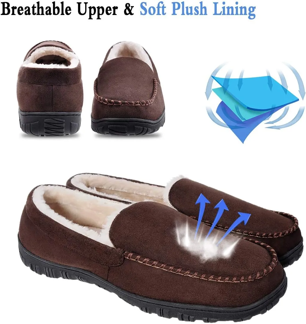 shoeslocker Men's Slippers Warm Soft Plush Memory Foam House Slippers for Men Comfortable Bedroom Moccasin Slippers Non-Slip Indoor Outdoor