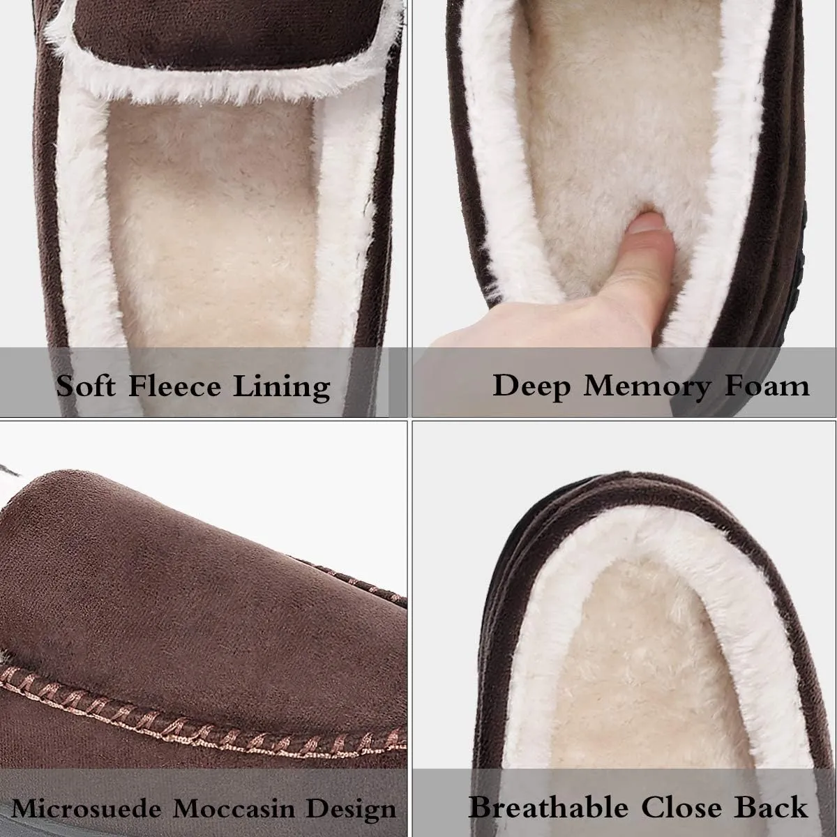 shoeslocker Men's Slippers Warm Soft Plush Memory Foam House Slippers for Men Comfortable Bedroom Moccasin Slippers Non-Slip Indoor Outdoor
