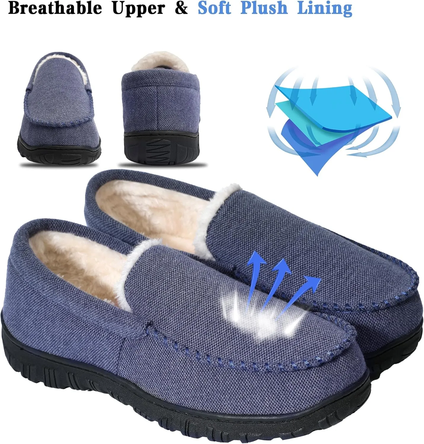 shoeslocker Slippers for Men Soft Plush Memory Foam House Shoes Bedroom Moccasin Slippers Indoor Outdoor