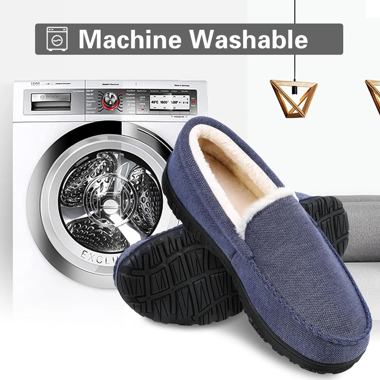shoeslocker Slippers for Men Soft Plush Memory Foam House Shoes Bedroom Moccasin Slippers Indoor Outdoor