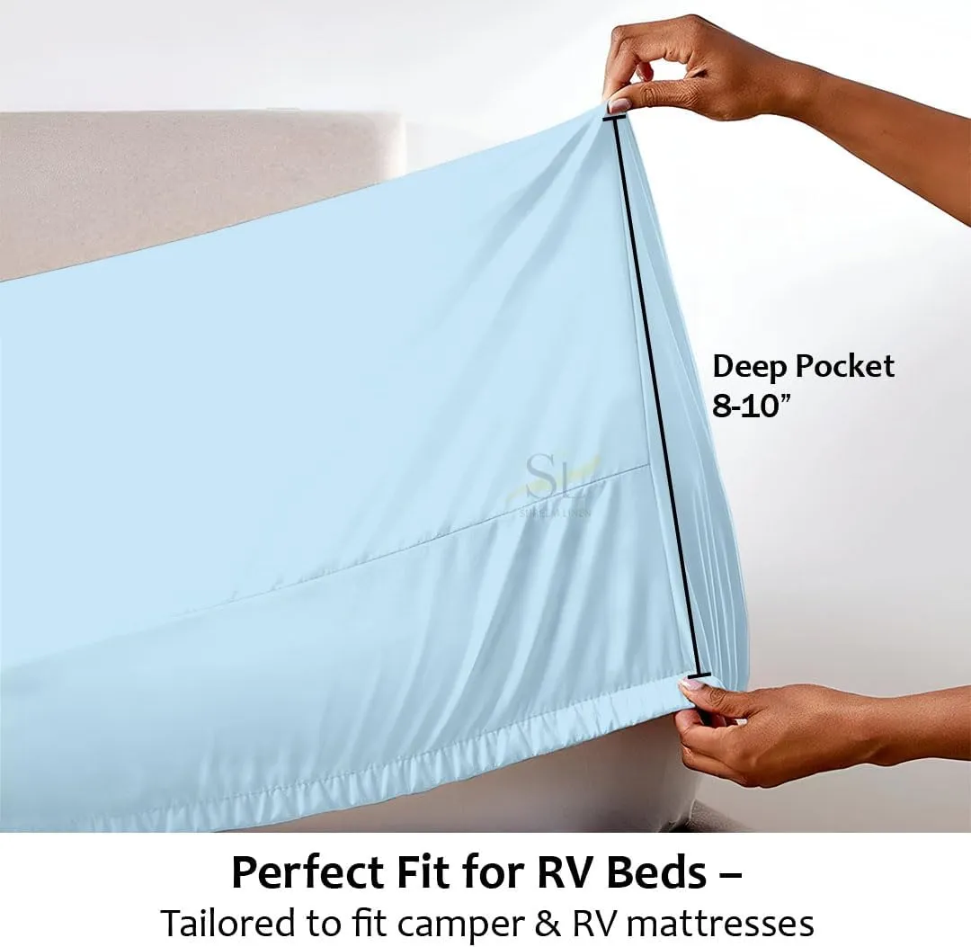 Shreem Linen Microfiber RV Sheet Sets, 48x75 3/4 Full Bunk, Light Blue Solid - Fits Mattresses up to 8 Inches Deep, 4 Piece RV Bed Sheets for Campers, Motorhomes, and Travel Trailers