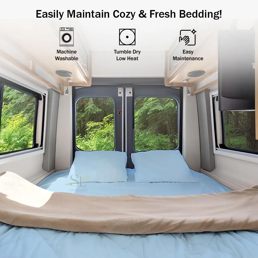 Shreem Linen Microfiber RV Sheet Sets, 48x75 3/4 Full Bunk, Light Blue Solid - Fits Mattresses up to 8 Inches Deep, 4 Piece RV Bed Sheets for Campers, Motorhomes, and Travel Trailers