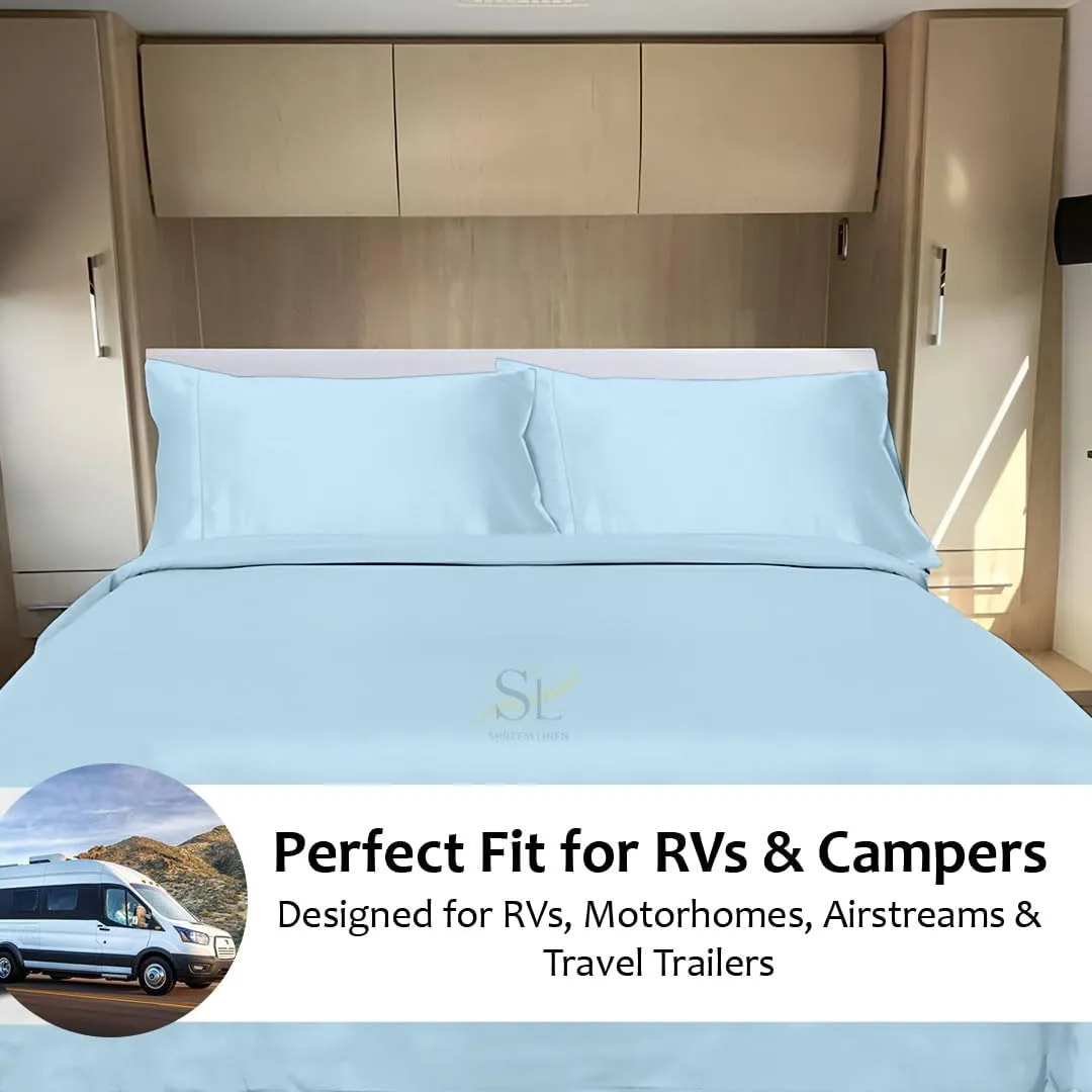Shreem Linen Microfiber RV Sheet Sets, 48x75 3/4 Full Bunk, Light Blue Solid - Fits Mattresses up to 8 Inches Deep, 4 Piece RV Bed Sheets for Campers, Motorhomes, and Travel Trailers