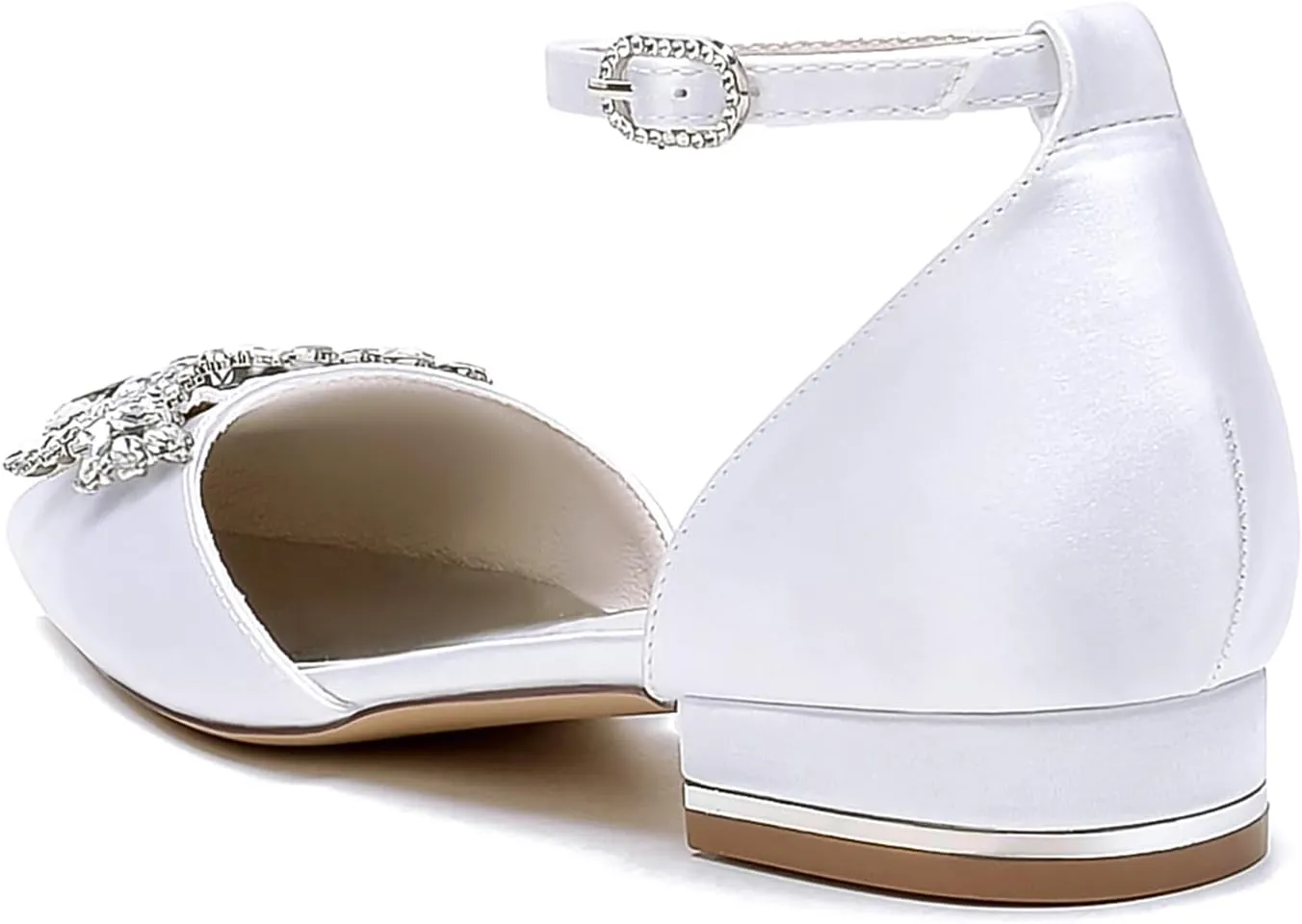 Simple Bridal Shoes for Wedding, Sandal with Rhinestones Flats Pointy Toe Satin Prom Party Dress Pumps for Parties, Weddings, Banquets