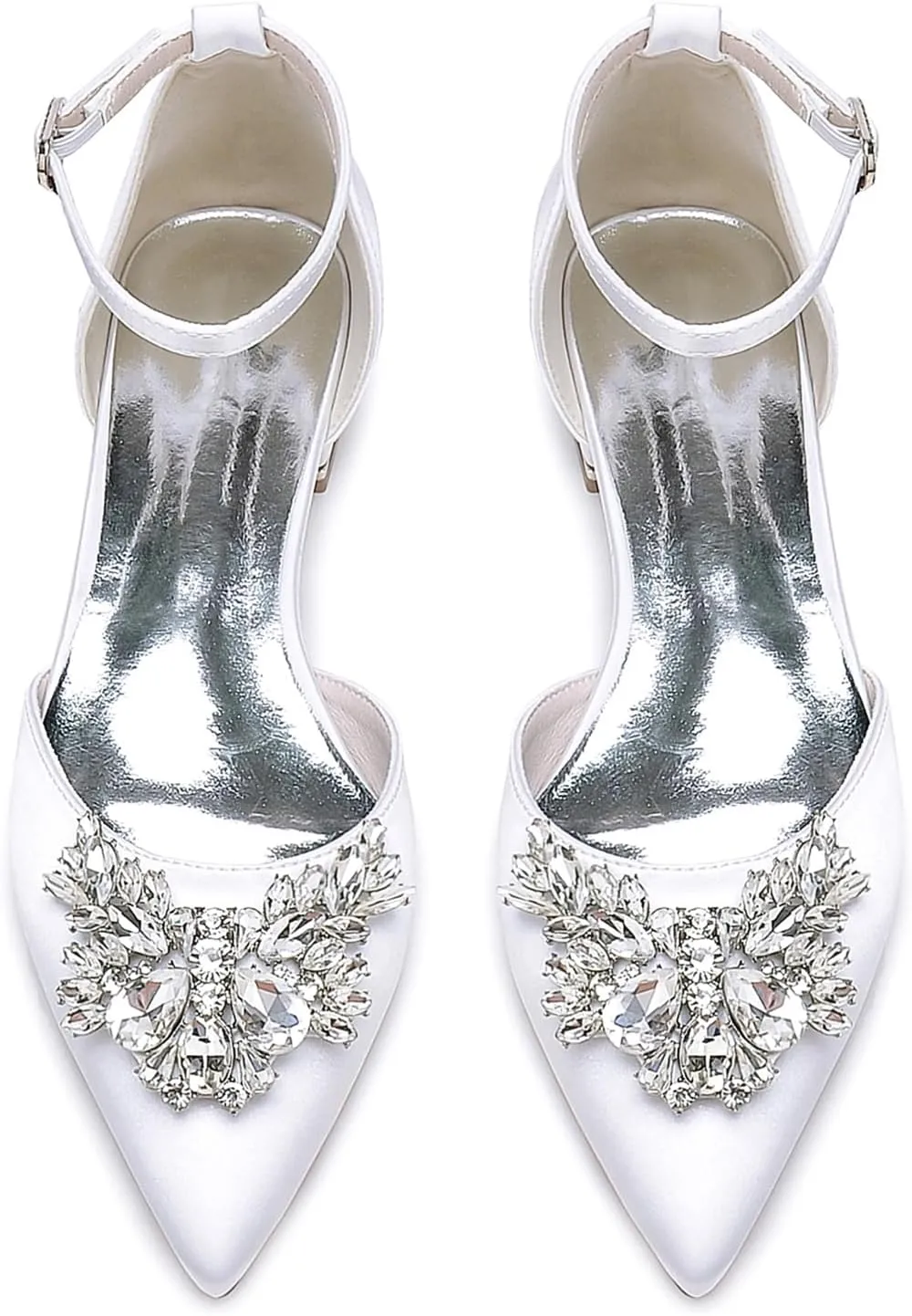 Simple Bridal Shoes for Wedding, Sandal with Rhinestones Flats Pointy Toe Satin Prom Party Dress Pumps for Parties, Weddings, Banquets