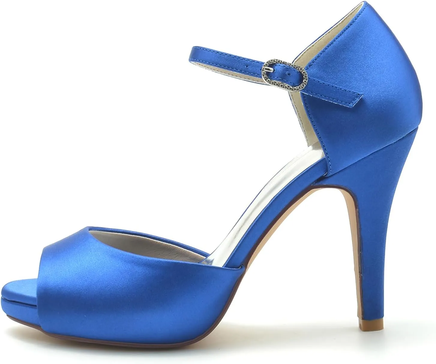 Simple Women's Heels Satin Wedding Bridal Shoes Peep Toe Fish Mouth Dress Ankle Strap Pumps Sandal