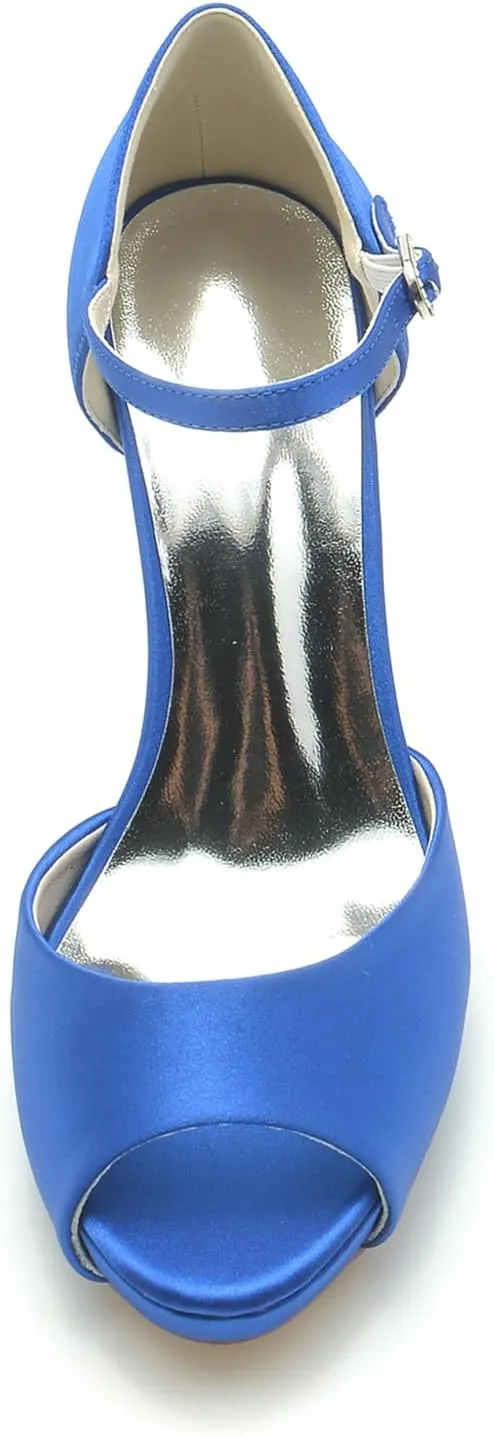 Simple Women's Heels Satin Wedding Bridal Shoes Peep Toe Fish Mouth Dress Ankle Strap Pumps Sandal