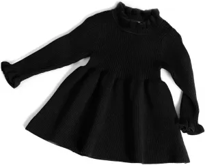 Simplee kids Little Girls' Long Sleeve Girl Dresses and Rompers Ribbed Knit Sweater Dress Black for 6M-5T