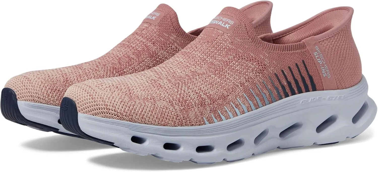 SKECHERS Women's Go Walk Glide Step 2.0 Venus Hands Free Slip-Ins Sneaker, Mauve/Blue, 5.5