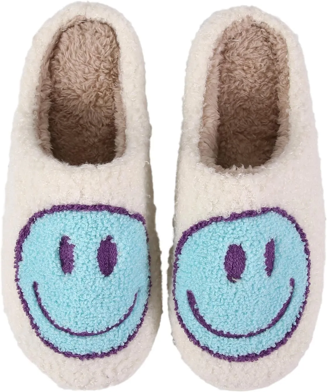 Smile Face Slippers For Women Men, Retro Soft Plush Lightweight Cute Happy Face House Slides, Cozy Fluffy Warm Home Cloud Slippers Slip-On Fleece Shoes Non-Slip Indoor Outdoor