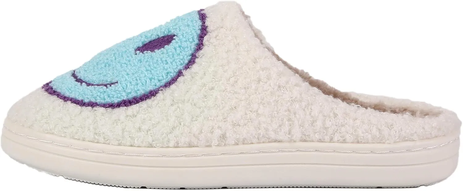 Smile Face Slippers For Women Men, Retro Soft Plush Lightweight Cute Happy Face House Slides, Cozy Fluffy Warm Home Cloud Slippers Slip-On Fleece Shoes Non-Slip Indoor Outdoor