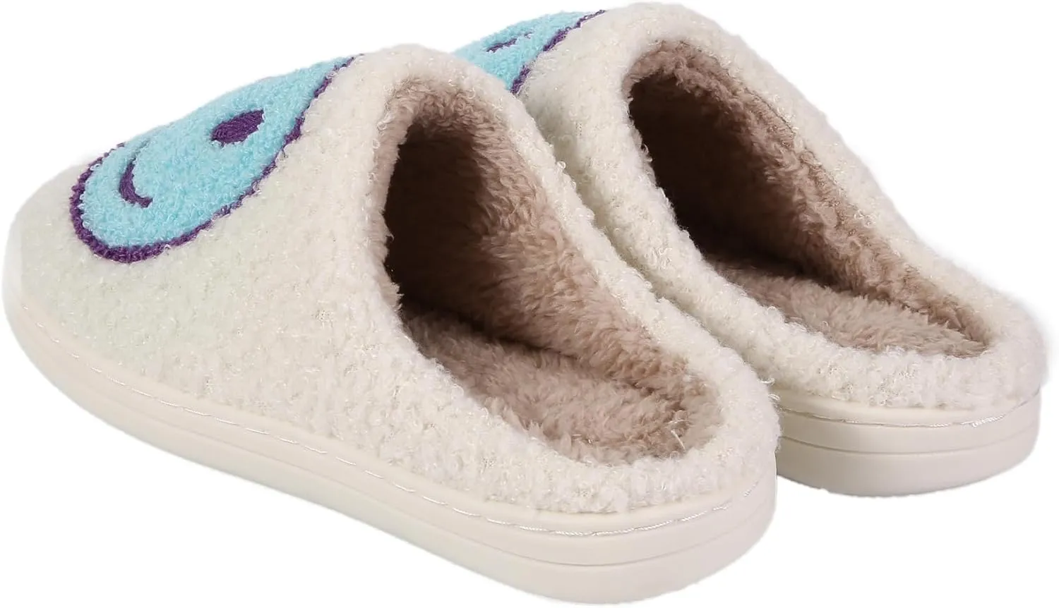 Smile Face Slippers For Women Men, Retro Soft Plush Lightweight Cute Happy Face House Slides, Cozy Fluffy Warm Home Cloud Slippers Slip-On Fleece Shoes Non-Slip Indoor Outdoor