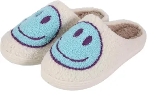 Smile Face Slippers For Women Men, Retro Soft Plush Lightweight Cute Happy Face House Slides, Cozy Fluffy Warm Home Cloud Slippers Slip-On Fleece Shoes Non-Slip Indoor Outdoor